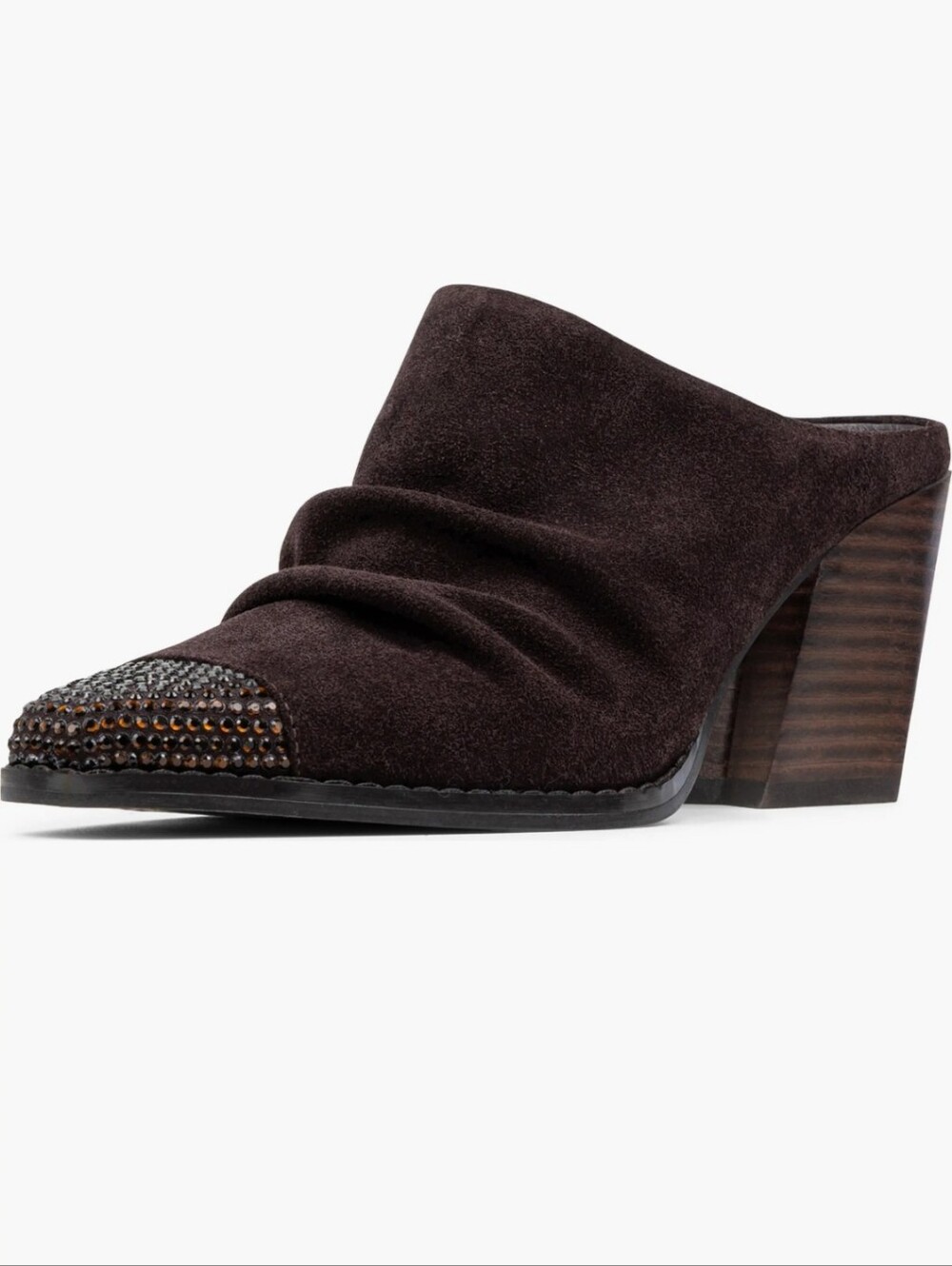 Donald Pliner Westan Suede Crystal Toe Block Heel Western Mules, Dark Brown